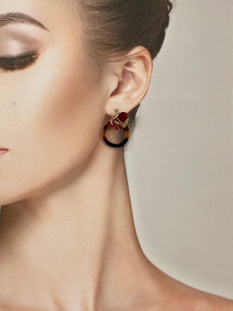 Hand beaded earrings - Tortoiseshell -