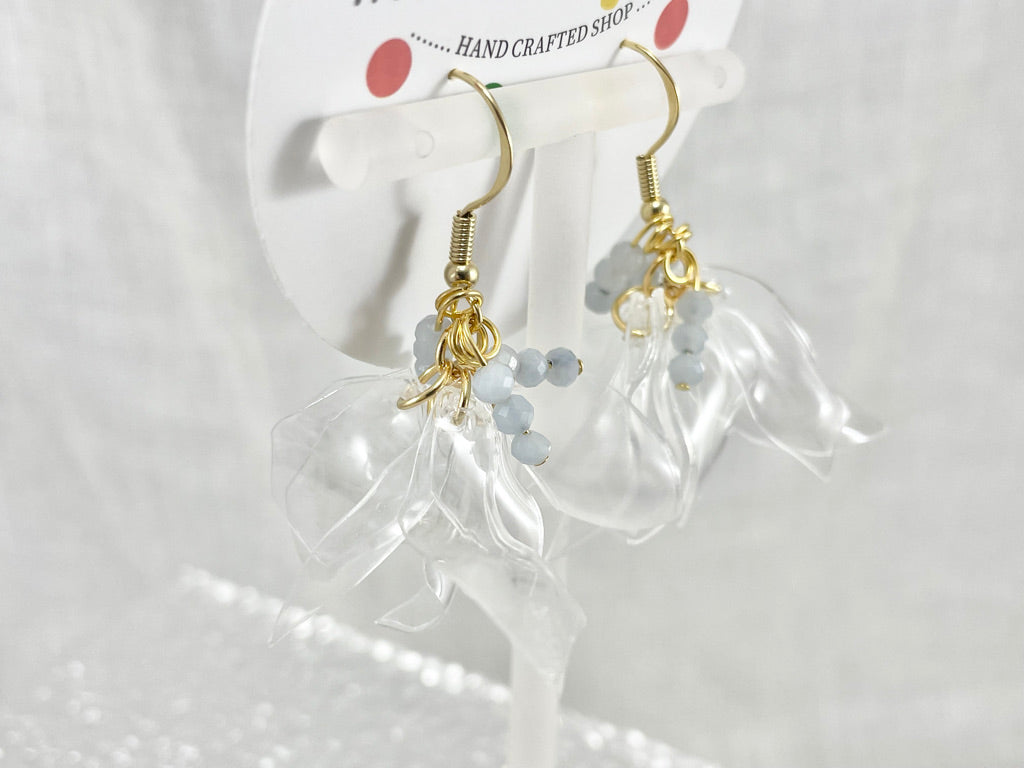 Upcycled earrings - petals - Blue Aquamarine- 14KGF