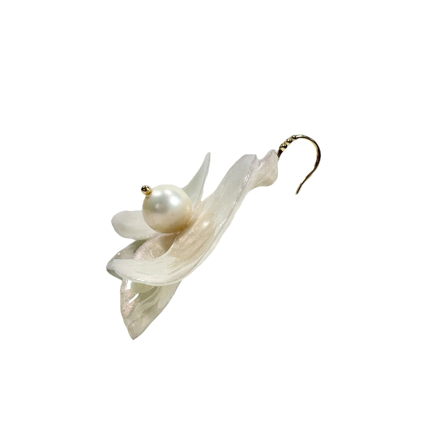 Handmade upcycled orchid earrings crafted from recycled PET bottles, eco-friendly floral jewelry by a Singapore artisan, lightweight and elegant design.