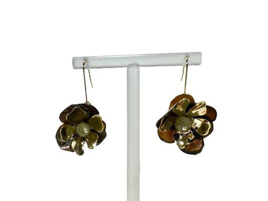 Upcycled earrings - hanging flowers - Brown