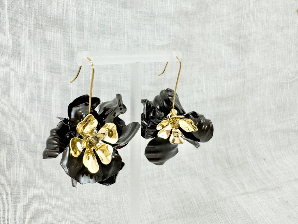 Upcycled earrings - bell flower ball chocolate  -