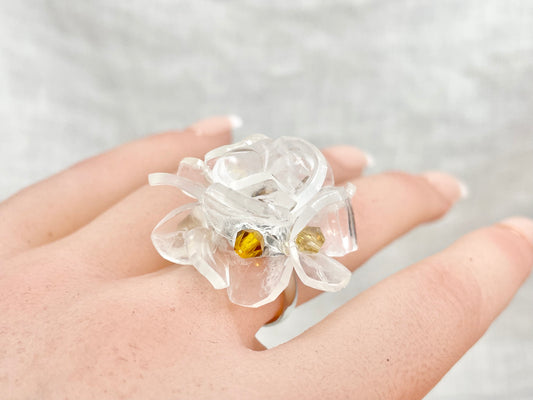Upcycled ring - crocus clear flower -