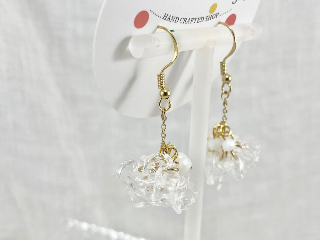 Upcycled earrings - petals chain -Ice- 14KGF