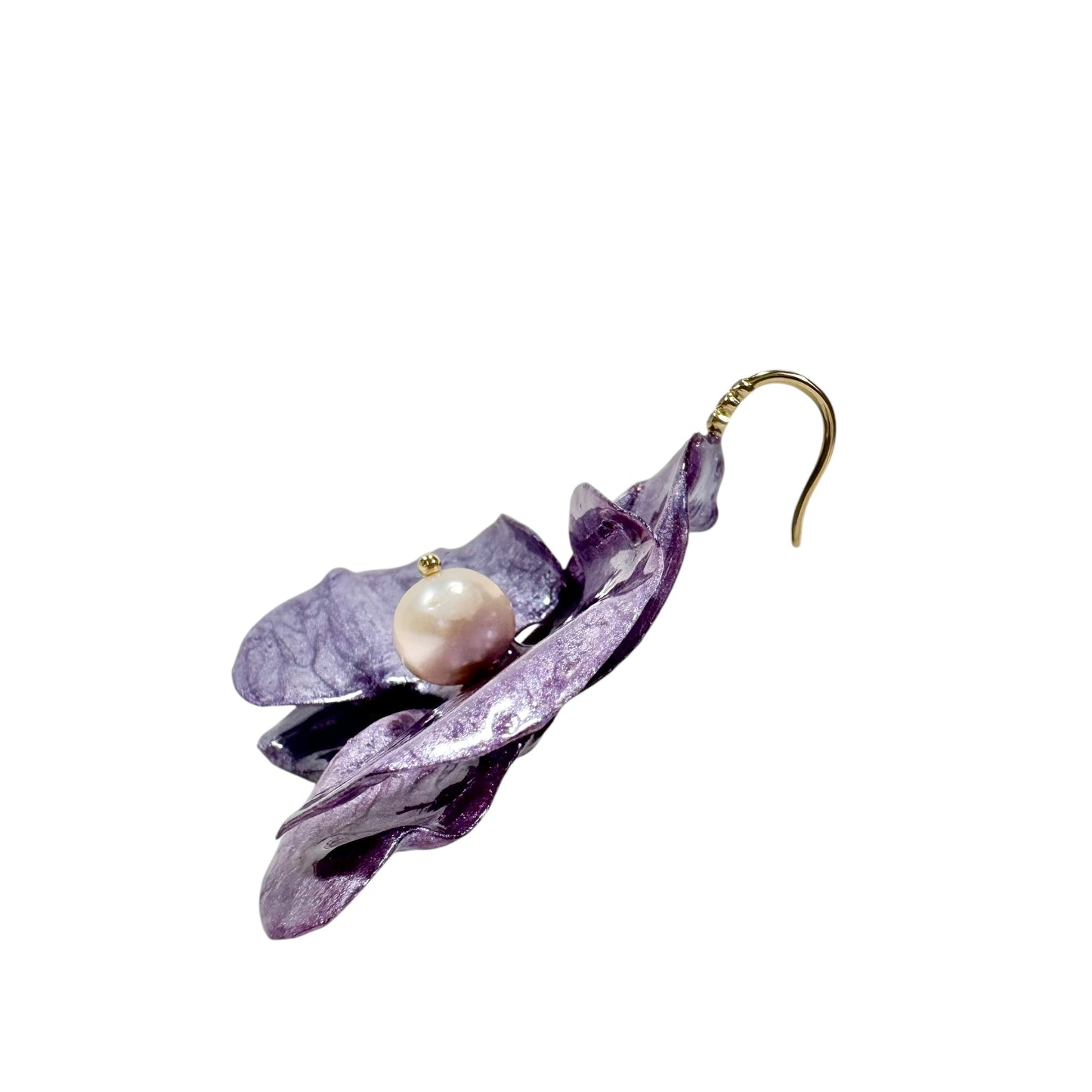 Handmade upcycled orchid earrings crafted from recycled PET bottles, eco-friendly floral jewelry by a Singapore artisan, lightweight and elegant design.