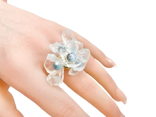Upcycled ring - crocus clear flower - 14KGF