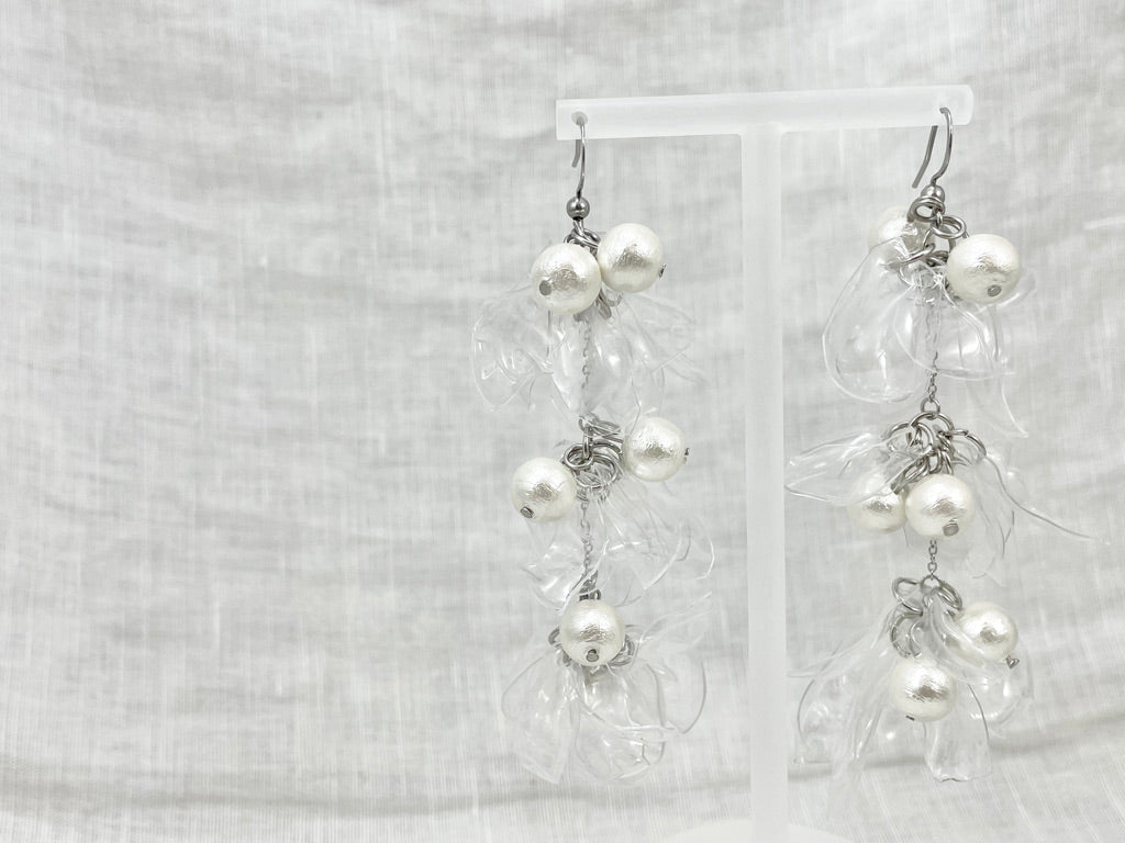 Upcycled earrings - cotton pearl triple-