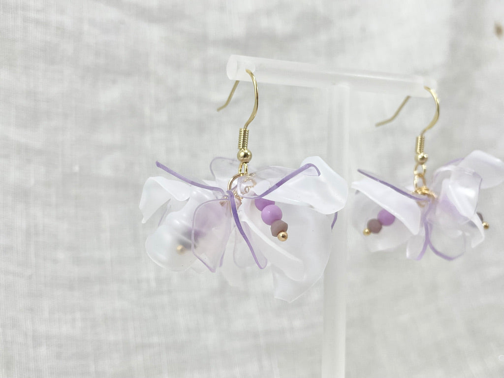 Upcycled earrings - frosty purple bell flowers - 14KGF