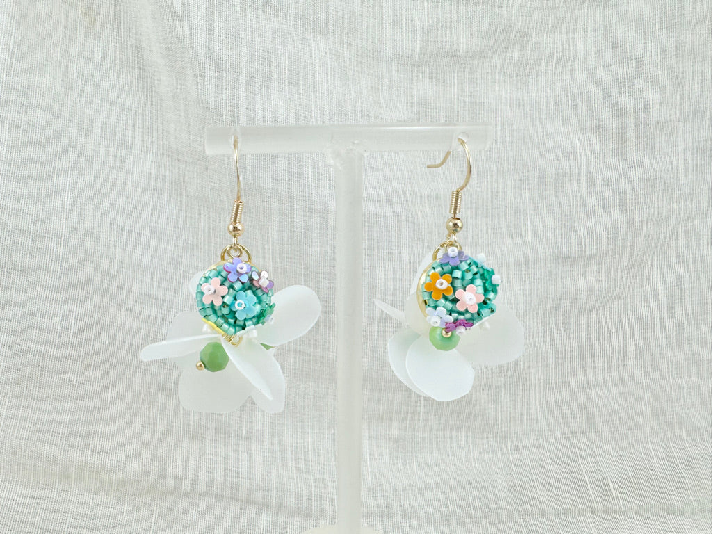 Upcycled earrings - Haute couture - Garden after rain