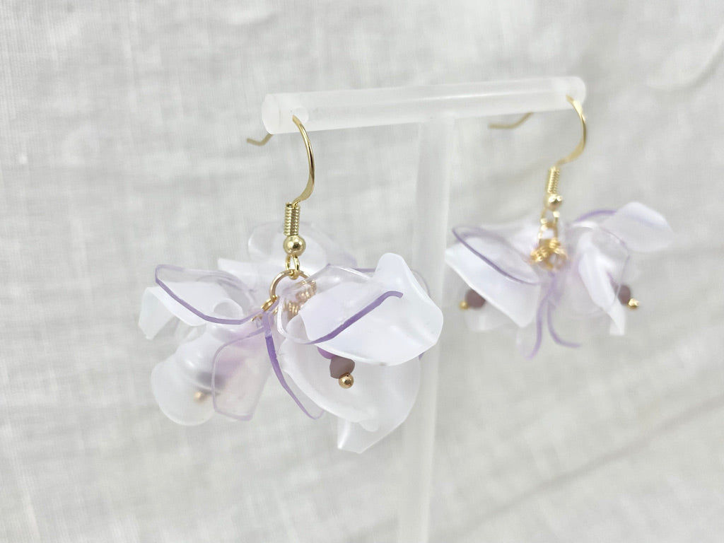 Upcycled earrings - frosty purple bell flowers - 14KGF