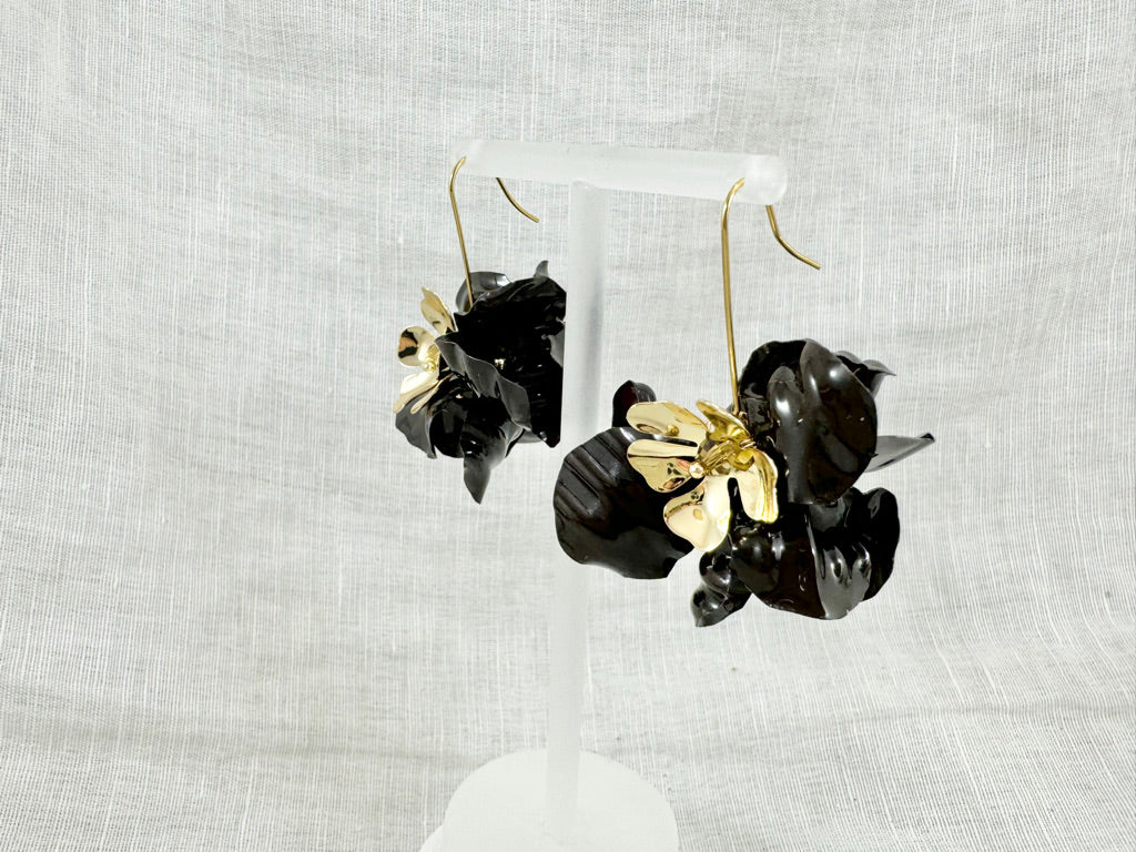 Upcycled earrings - bell flower ball chocolate  -