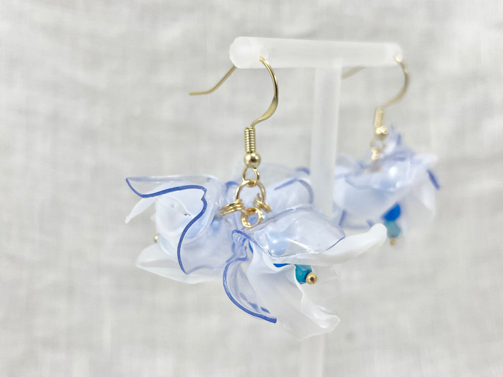 Upcycled earrings - frosty blue bell flowers - 14KGF