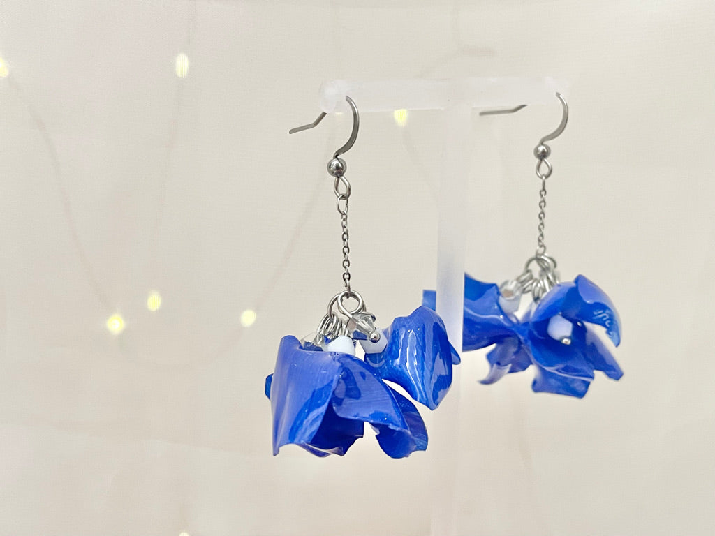 Upcycled earrings - blue bell flowers-