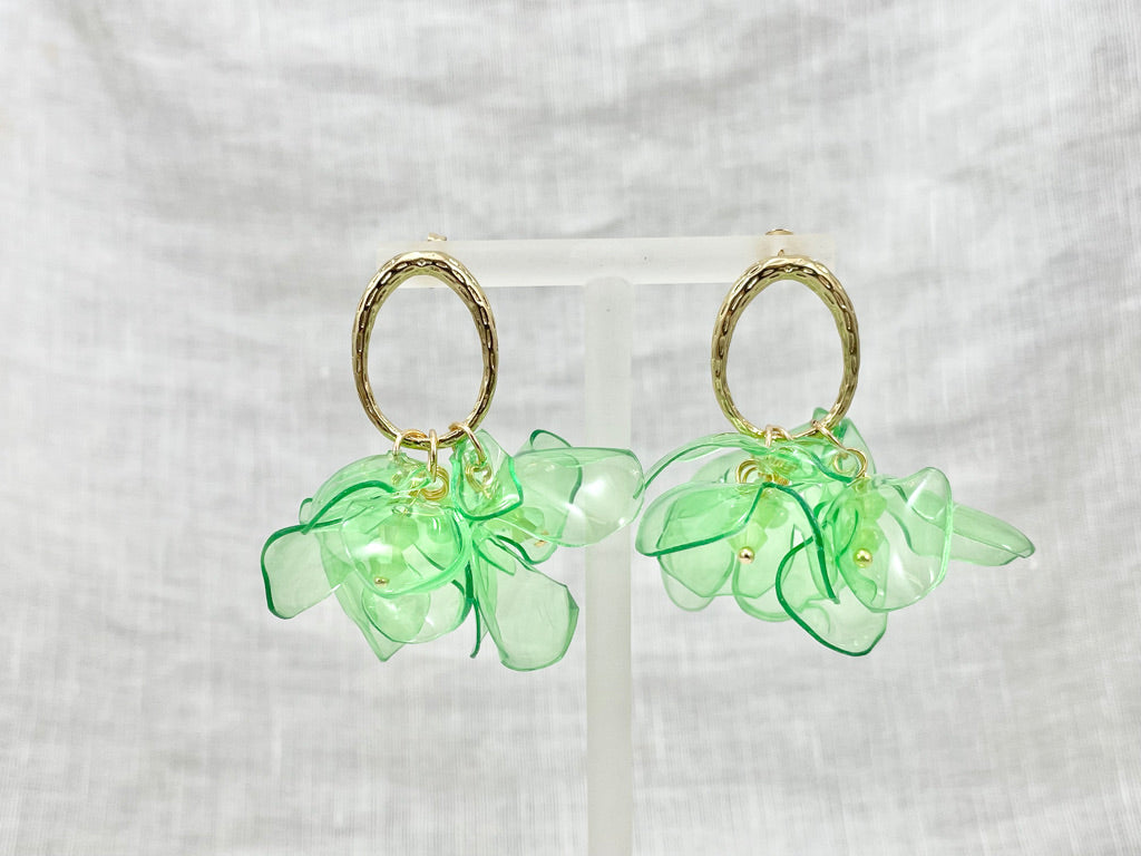 Upcycled earrings - oval bell flowers - 14KGF