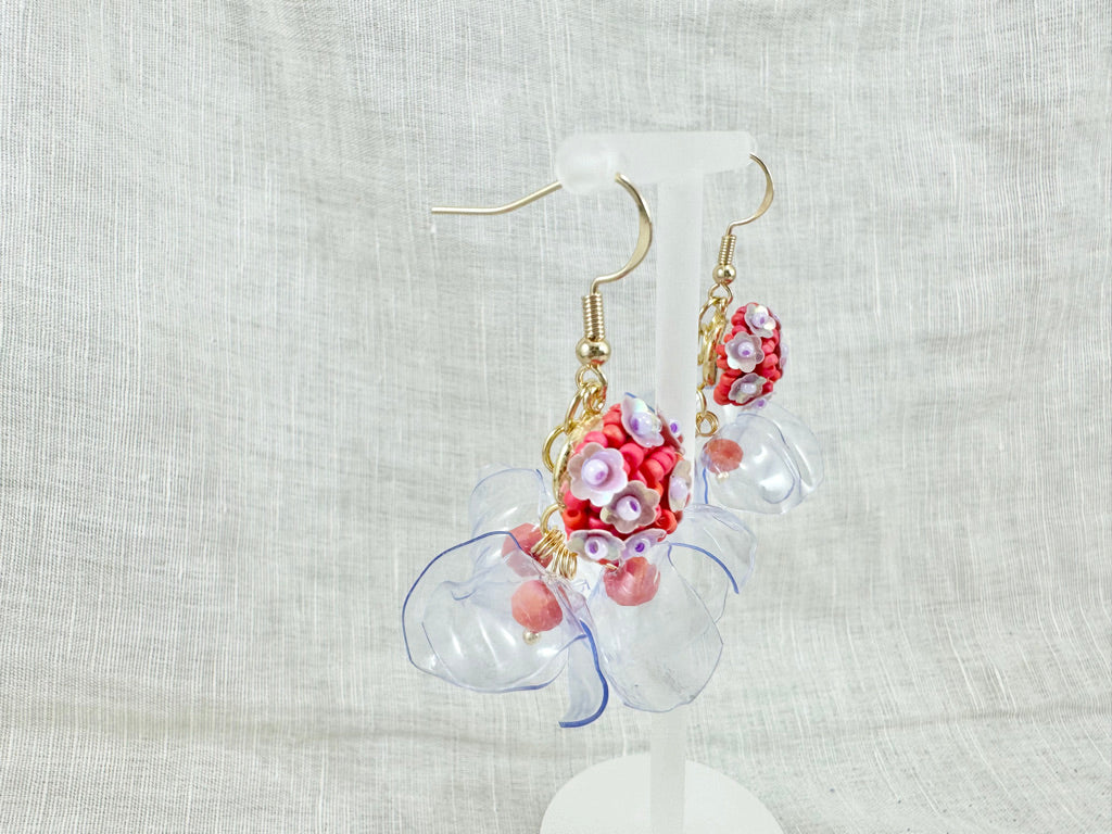 Upcycled earrings - Haute couture -  Garden after rain