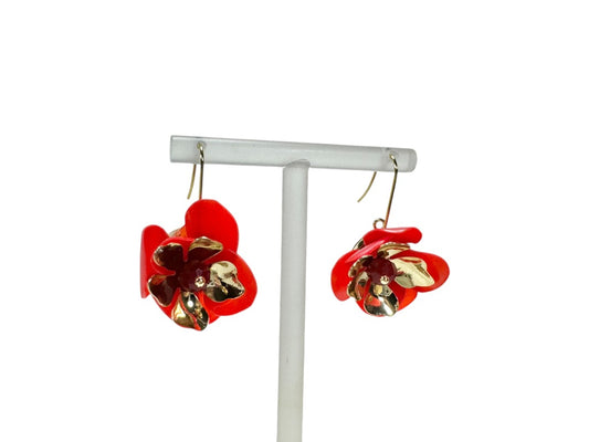 Upcycled earrings - hanging flowers - Red