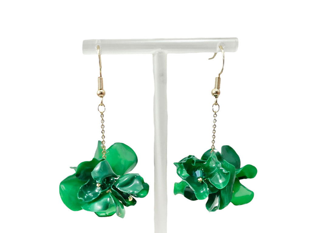 Upcycled earrings - green bell flowers long - 14KGF