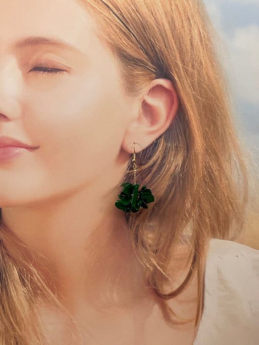 Upcycled earrings - green bell flowers long - 14KGF