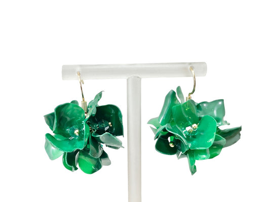 Upcycled earrings - green bell flowers - 14KGF