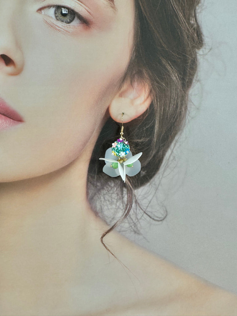 Upcycled earrings - Haute couture - Garden after rain