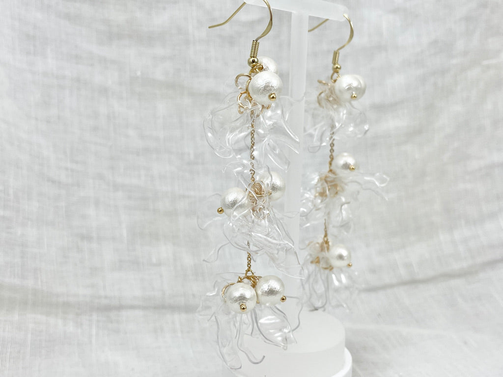 Upcycled earrings - cotton pearl triple- 14KGF