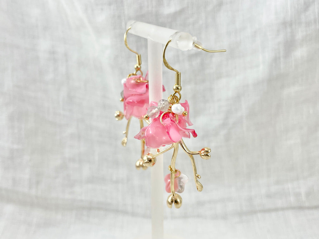 Upcycled earrings - pink rose- 14KGF