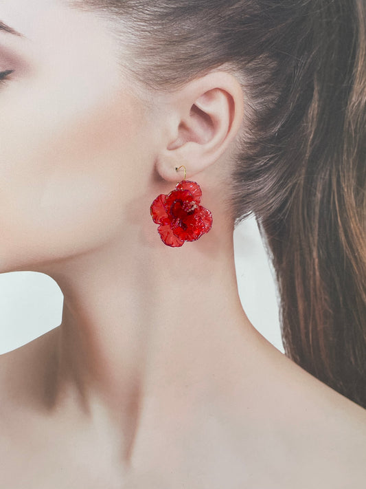 Hand beaded earrings - flower red -