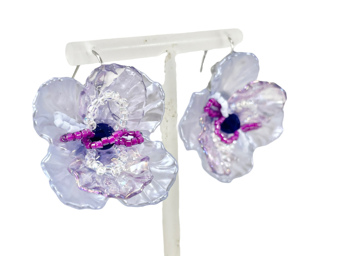 Hand beaded earrings - flower blue -