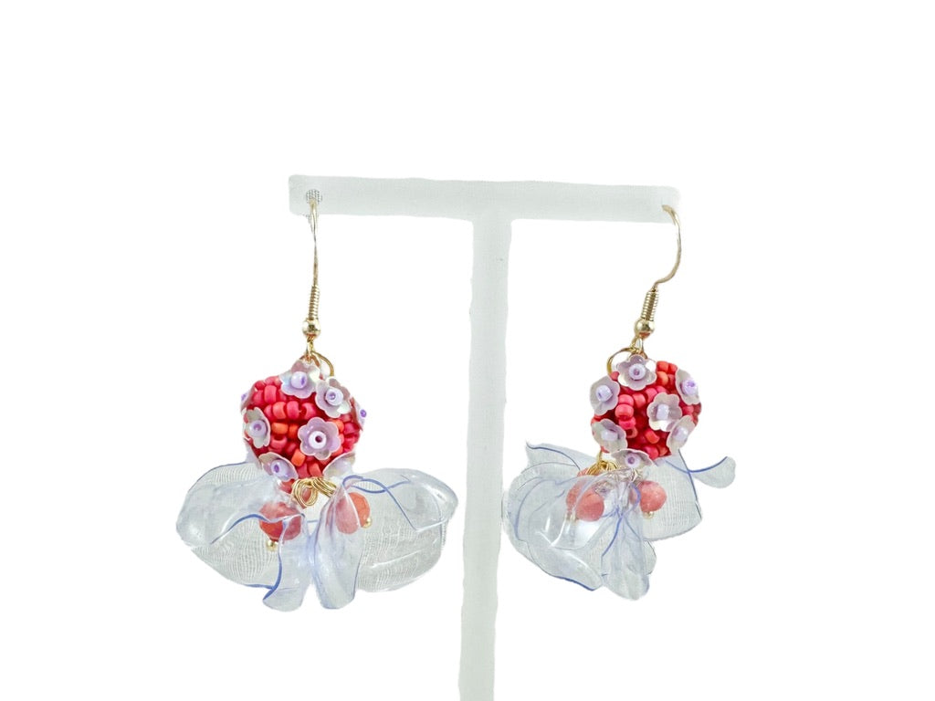 Upcycled earrings - Haute couture -  Garden after rain