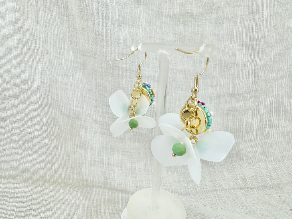 Upcycled earrings - Haute couture - Garden after rain