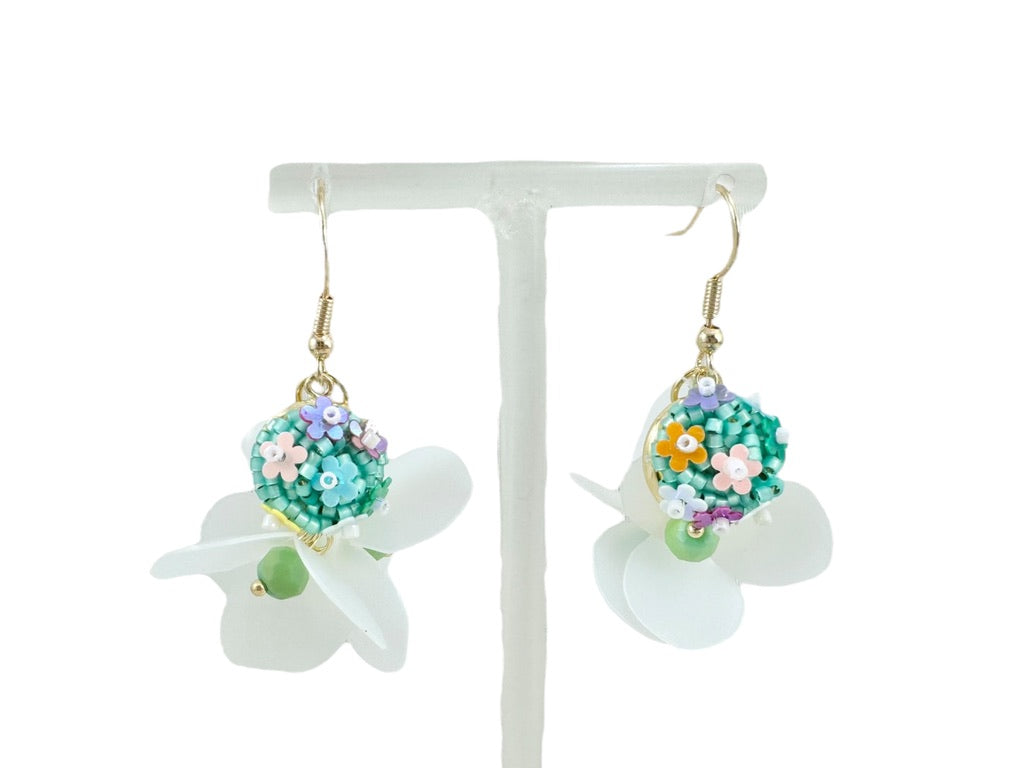 Upcycled earrings - Haute couture - Garden after rain