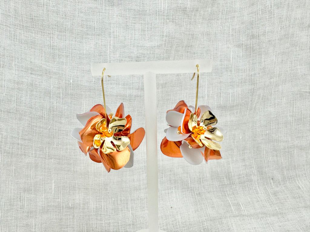 Upcycled earrings - bell flower ball  caramel -
