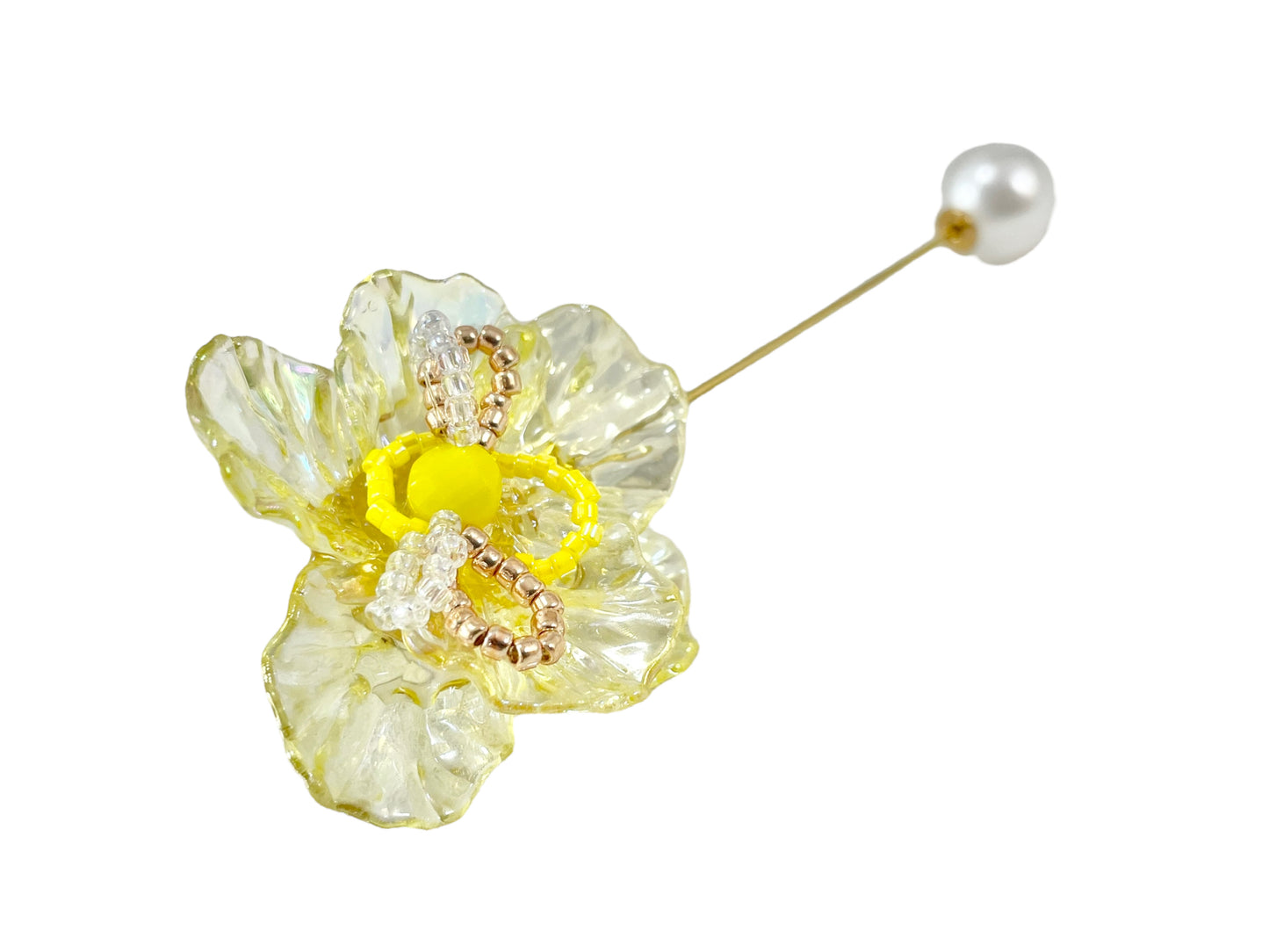 Pin brooch - flower - clear yellow