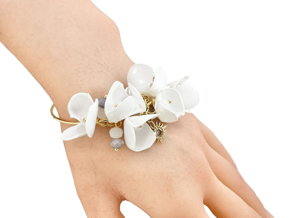 Upcycled bracelet bangle- flower charms -