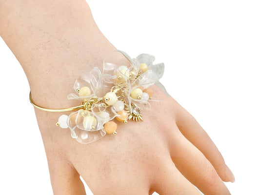 Upcycled bracelet bangle- flower charms -