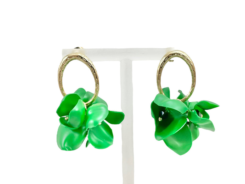 Upcycled earrings - green oval - 14KGF