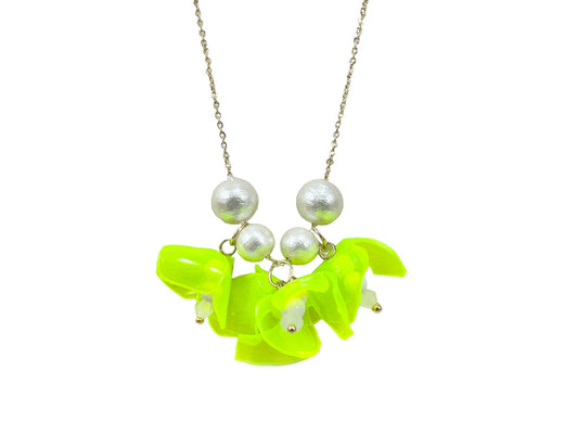 Upcycled necklace - neon bell flowers - 14KGF