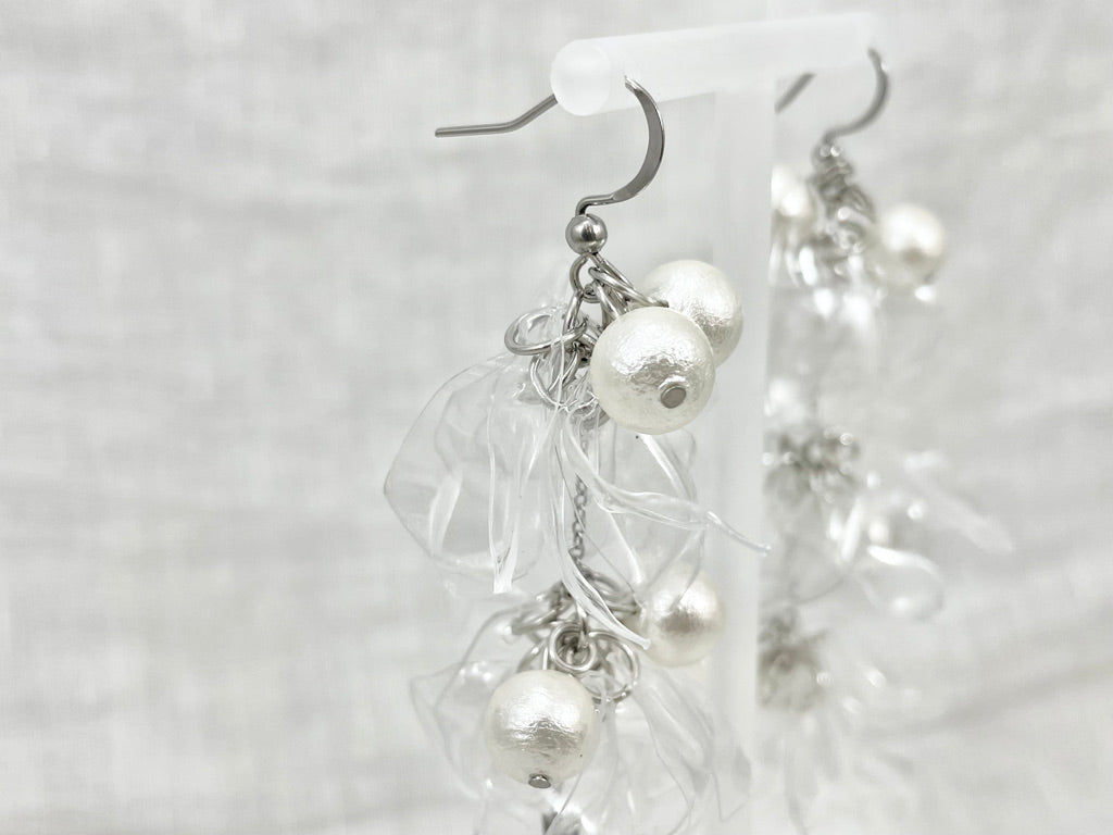 Upcycled earrings - cotton pearl triple-