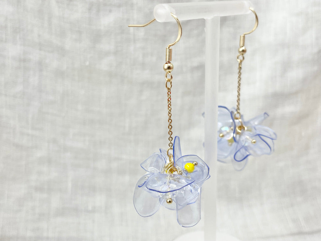 Upcycled earrings - blue bell flowers - 14KGF