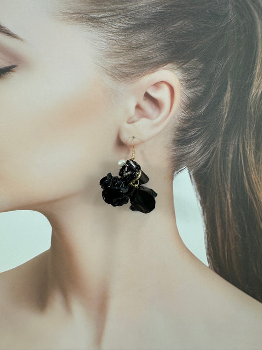 Upcycled earrings - Haute couture - Night garden