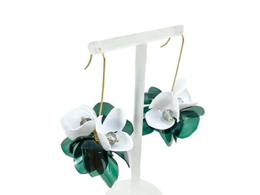 Upcycled earrings - green flower-