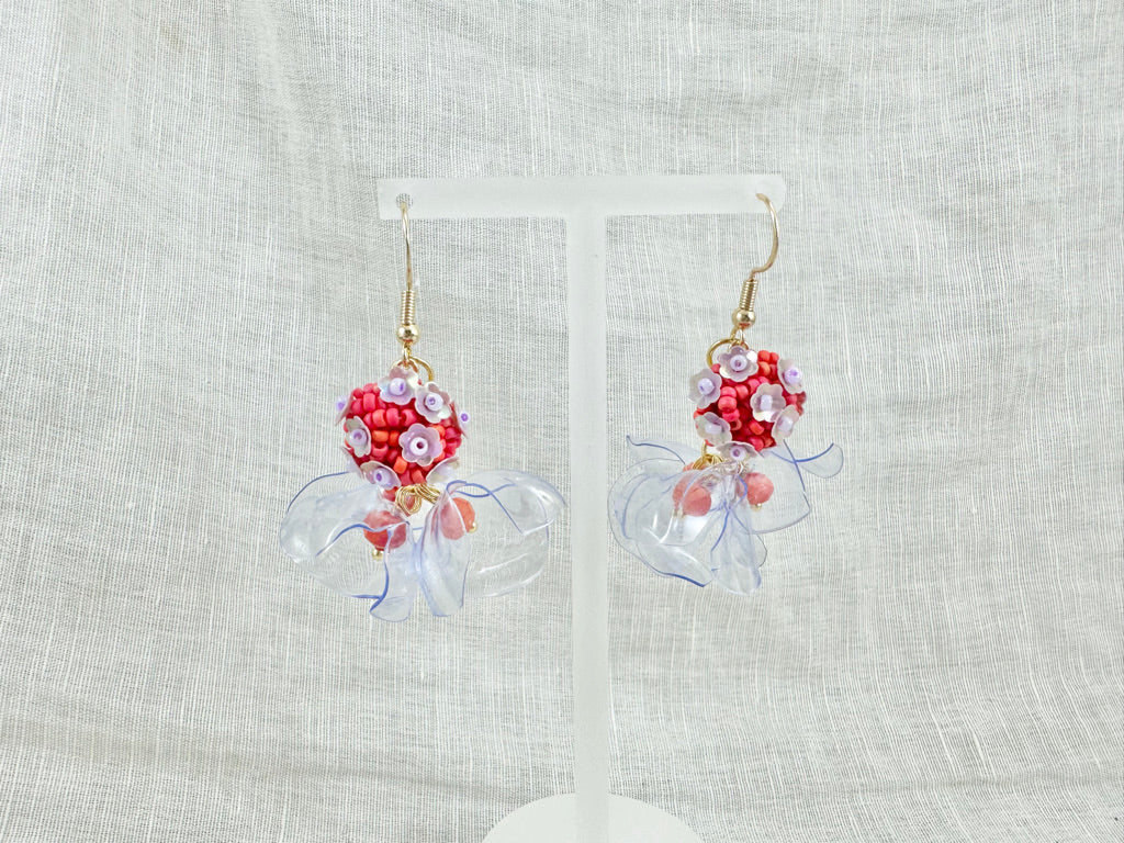 Upcycled earrings - Haute couture -  Garden after rain