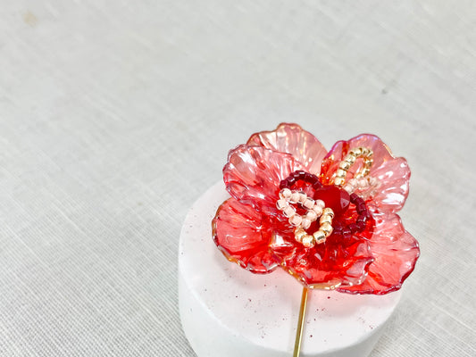 Pin brooch - flower - red