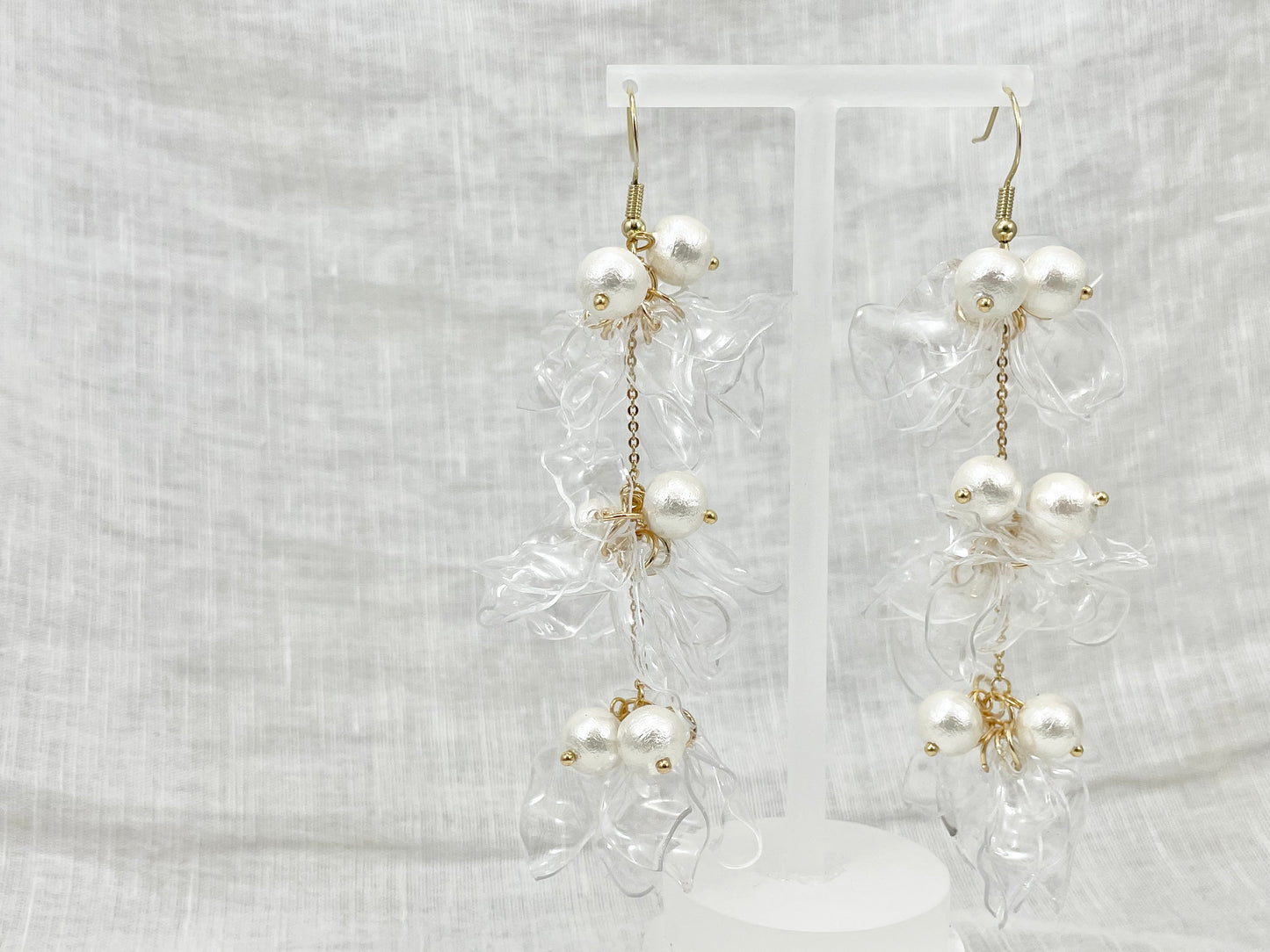 Upcycled earrings - cotton pearl triple- 14KGF