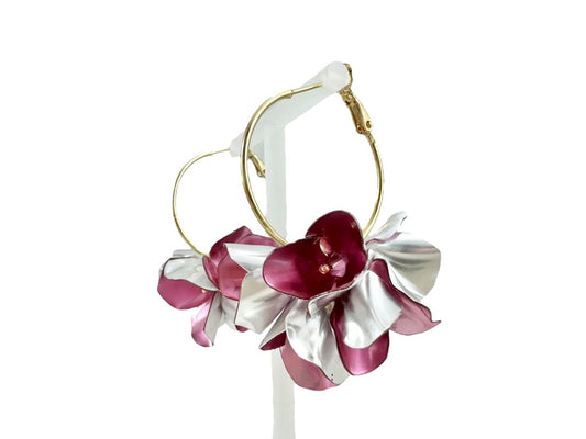 Upcycled earrings - big hoop flowers - 14KGF