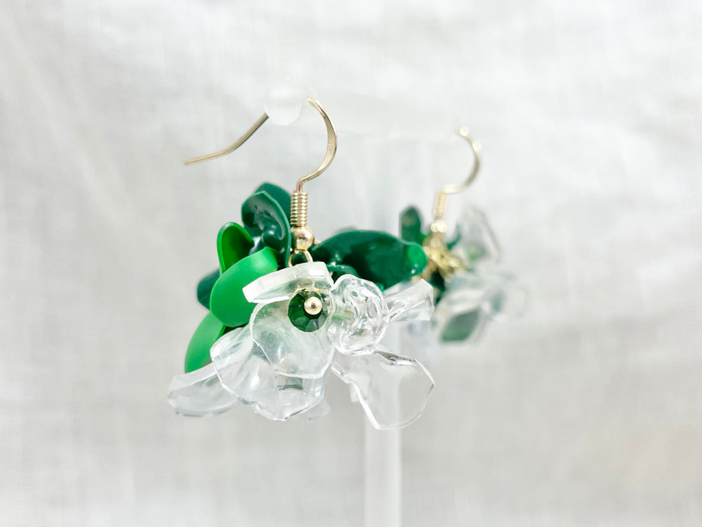 Upcycled earrings - green flowers - 14KGF