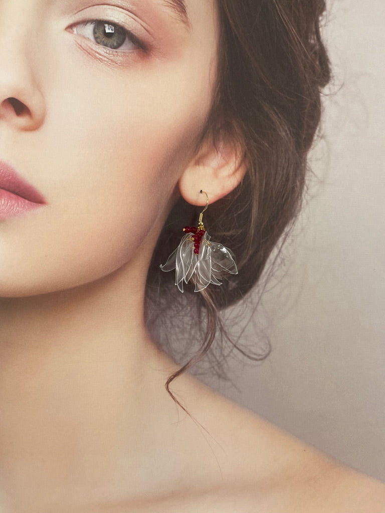 Upcycled earrings - petals - garnet - 14KGF