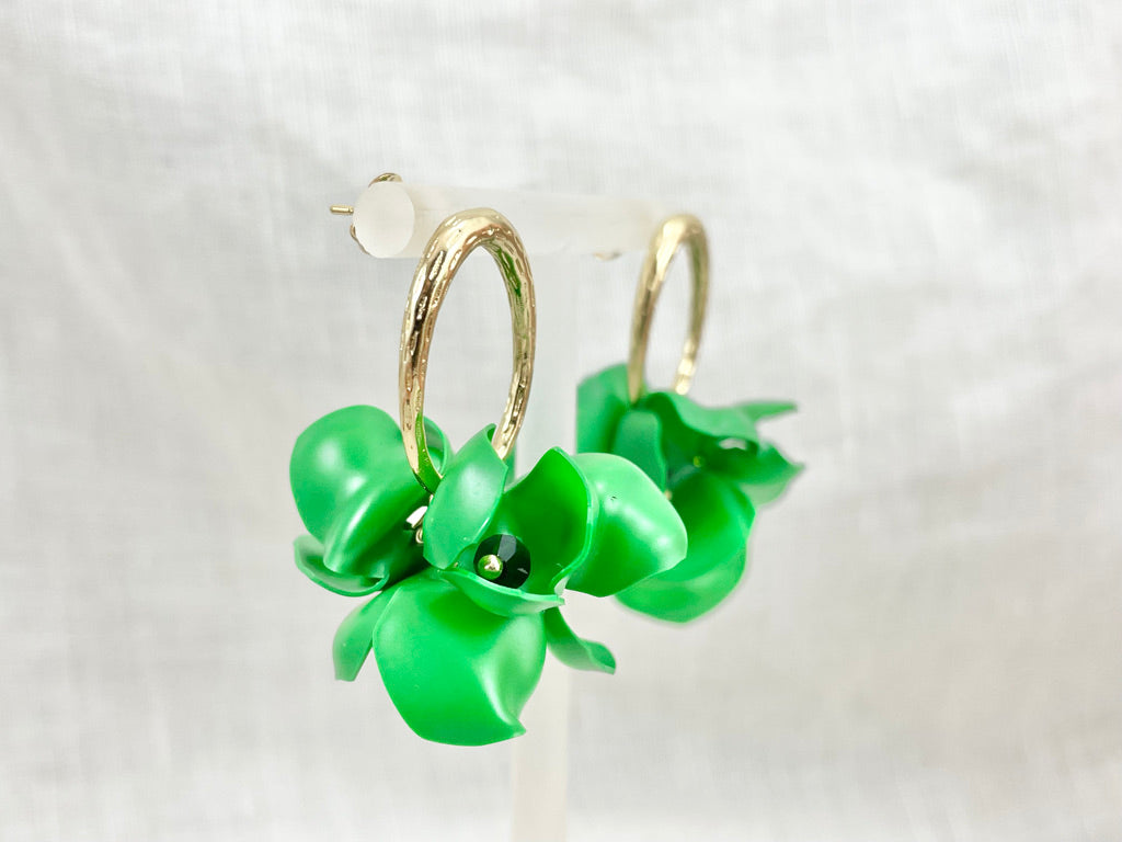 Upcycled earrings - green oval - 14KGF