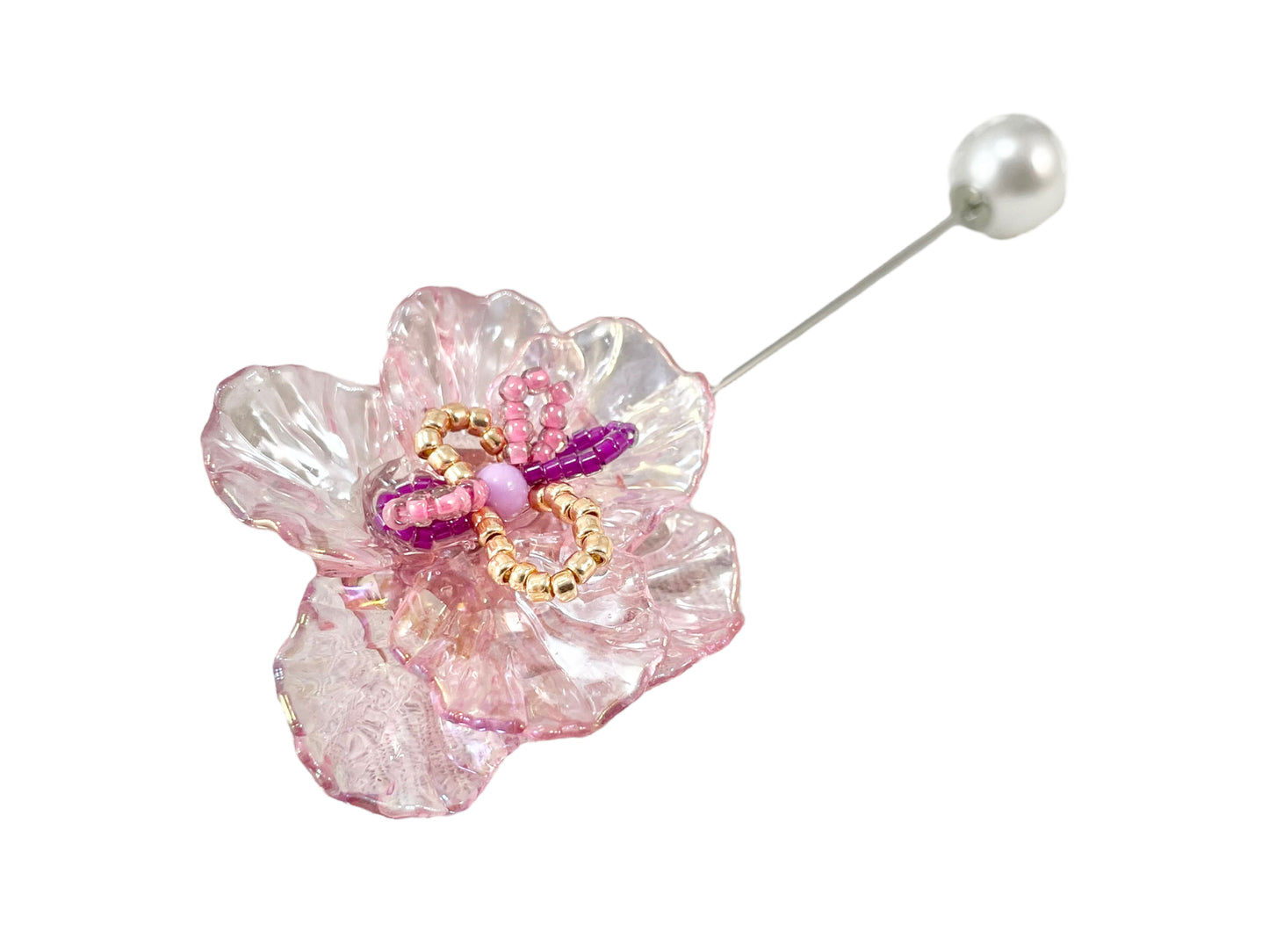 Pin brooch - flower - clear pink