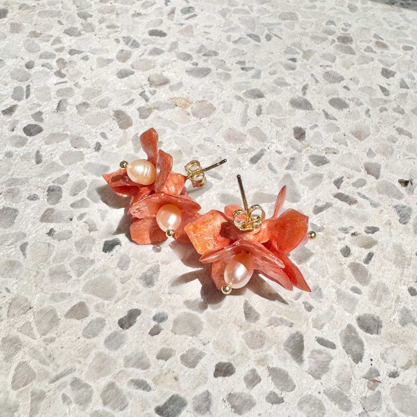 Lilac Fantasy earrings handcrafted from upcycled plastic, featuring petal antique pink rose accents. Lightweight, eco-friendly statement jewelry for sustainable fashion lovers.