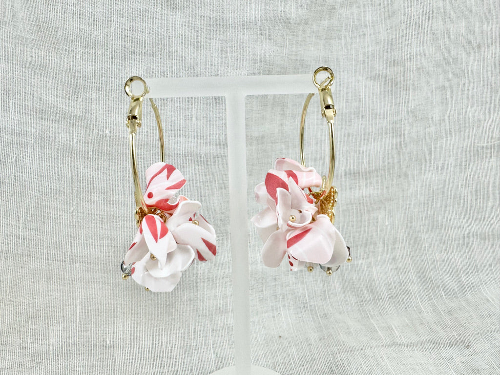Upcycled earrings - big hoop hibiscus butterfly - 14KGF